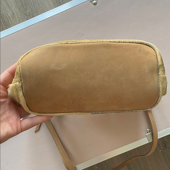 Anthropologie Miss Albright Leather Calf Hair Tan Tote Shoulder Bag - Picture 9 of 9
